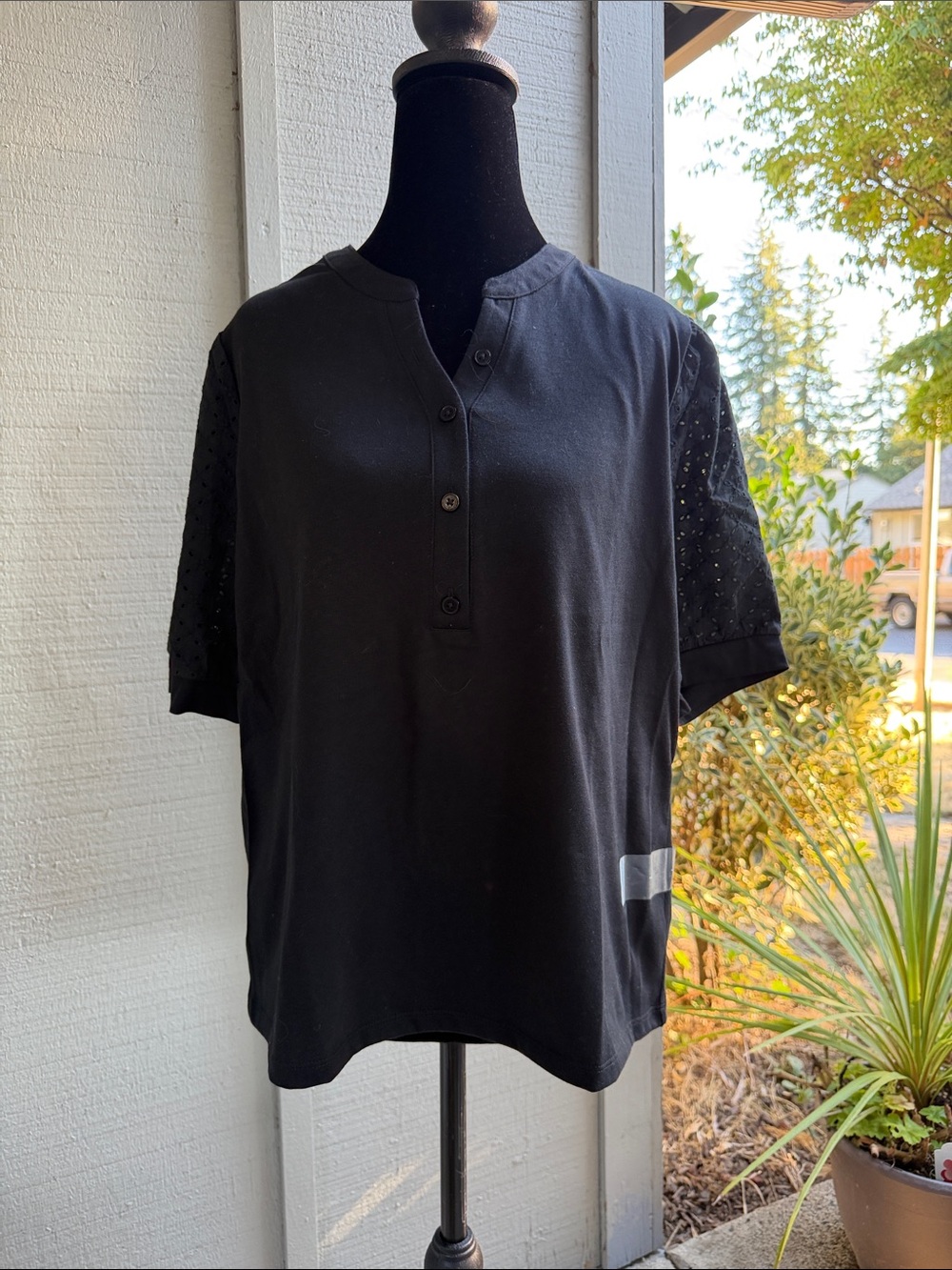 Liz Claiborne Black Short-Sleeve blouse with Eyelet Sleeves